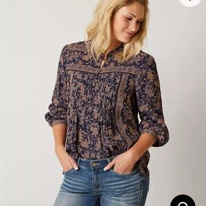 Lucky Brand Michelle Henley Top, Blue Multi